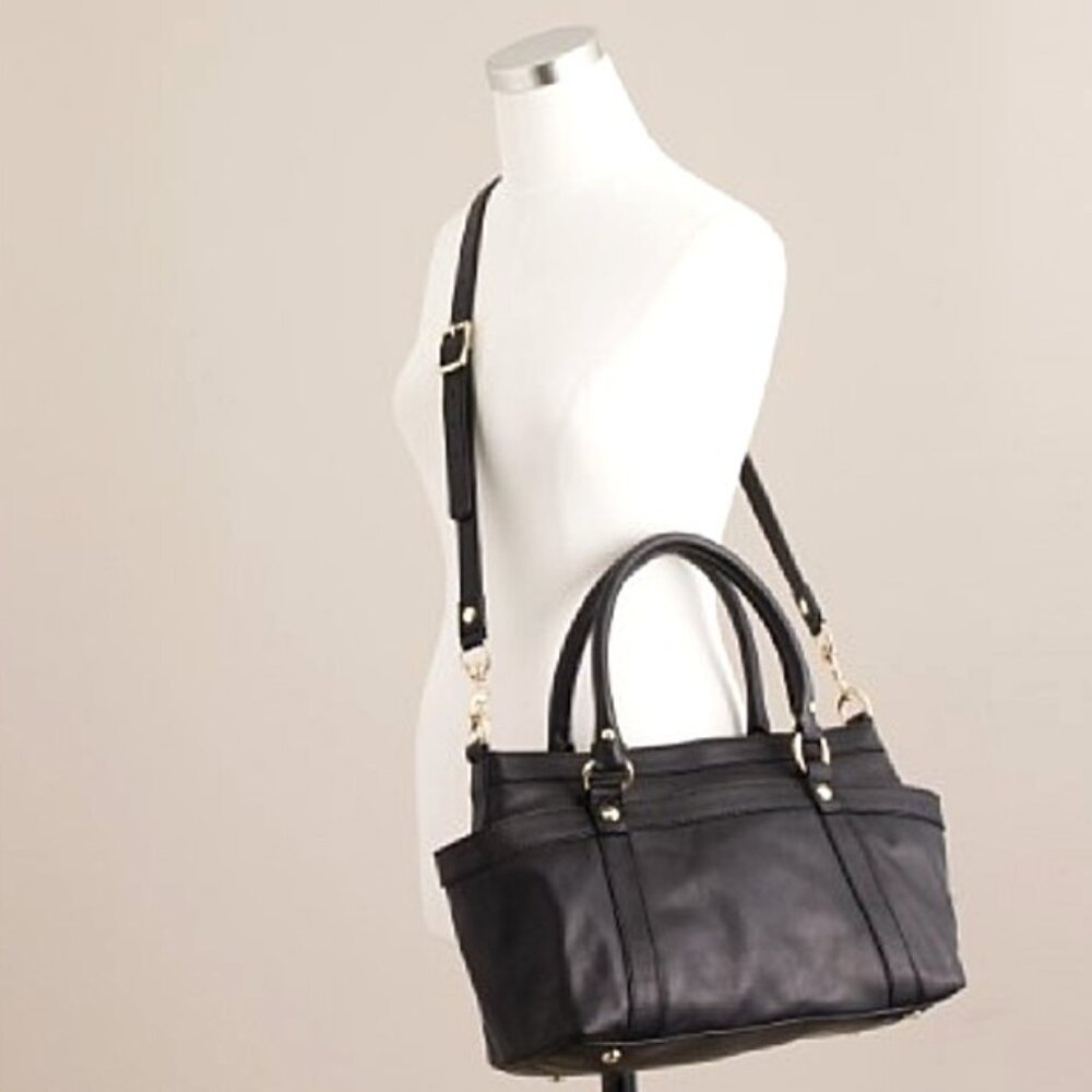 J Crew black leather satchel bag purse Georgie Collection & dust bag